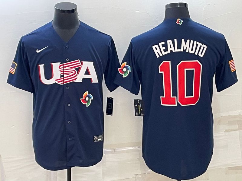 Men 2023 World Cub USA #10 Realmuto Blue Nike MLB Jersey7